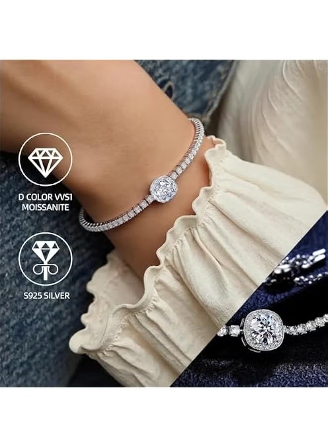 Moissanite tennis bracelet, 2CT 8mm lab-created moissanite diamond, 925 silver plated with 18K white gold, adjustable women's silver bracelet, stylish, jewelry gift. - Image 3
